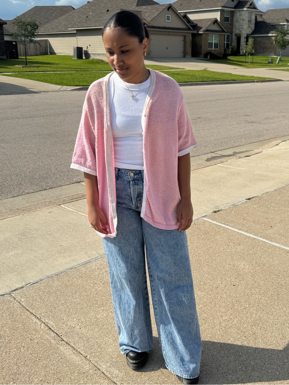 80s vintage Russ Women short sleeve knit cardigan - XL